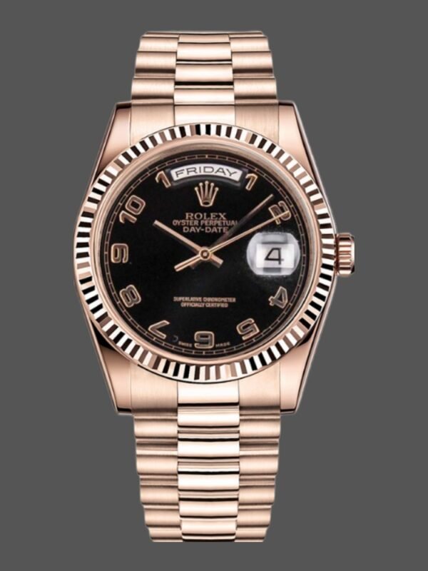 Rolex Day-Date 118235 Rose Gold Black Arabic Dial 36mm Unisex Replica Watch - Image 1