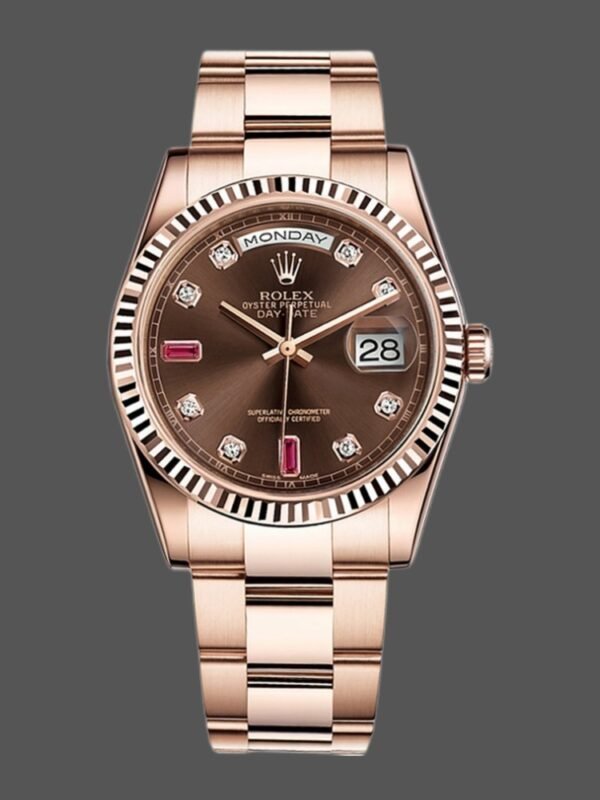 Rolex Day-Date 118235 Rose Gold Chocolate Diamond Dial 36mm Unisex Replica Watch - Image 1