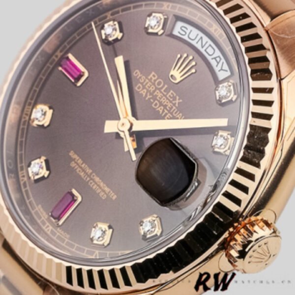 Rolex Day-Date 118235 Rose Gold Chocolate Diamond Dial 36mm Unisex Replica Watch - Image 3