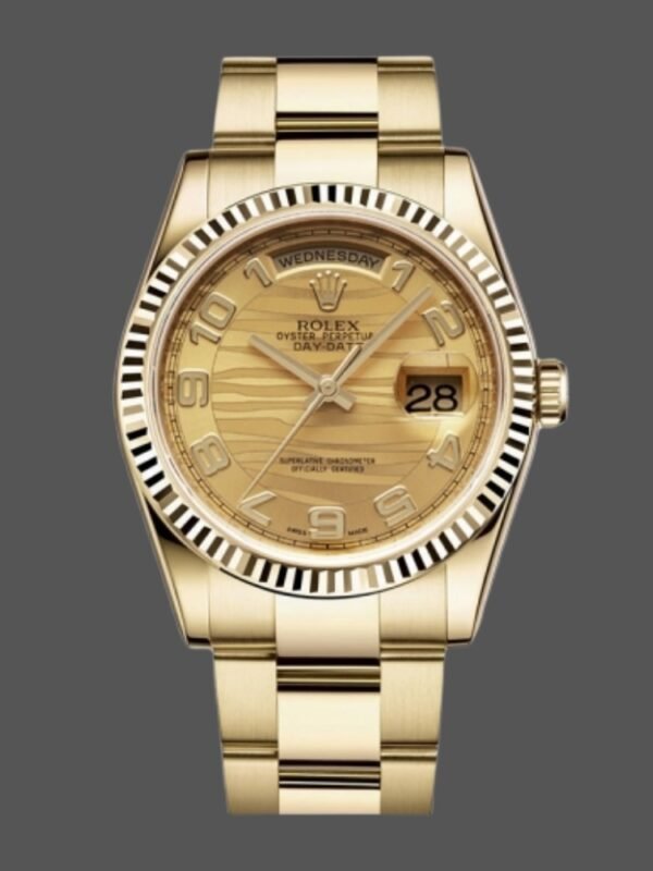 Rolex Day-Date 118238 Arabic Numeral Wave Champagne Dial 36mm Unisex Replica Watch - Image 1