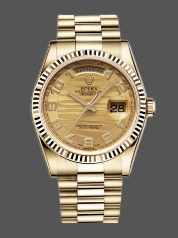 Rolex Day-Date 118238 Arabic Numeral Wave Champagne Dial Yellow gold 36mm Unisex Replica Watch - Image 1