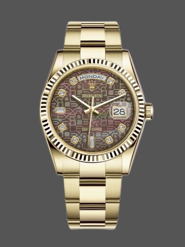 Rolex Day-Date 118238 Black MOP Diamond Dial 36mm Unisex Replica Watch - Image 1