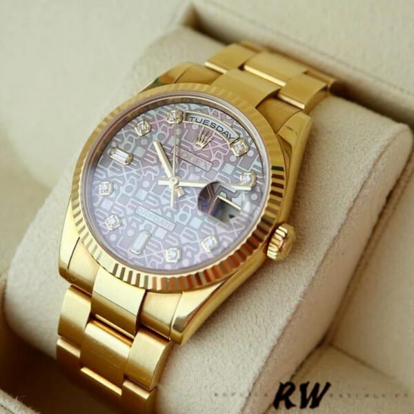 Rolex Day-Date 118238 Black MOP Diamond Dial 36mm Unisex Replica Watch - Image 2