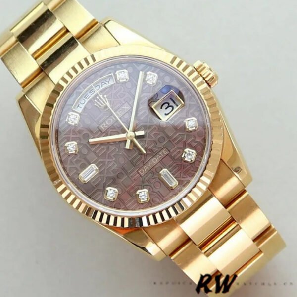 Rolex Day-Date 118238 Black MOP Diamond Dial 36mm Unisex Replica Watch - Image 3