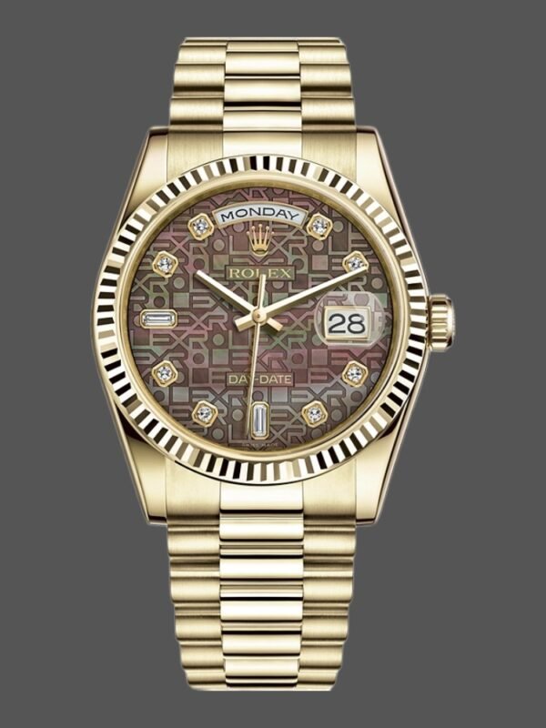 Rolex Day-Date 118238 Black Mother of Pearl Diamond Dial 36mm Unisex Replica Watch - Image 1