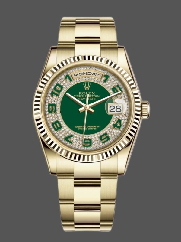 Rolex Day-Date 118238 Green Diamond Pave Dial 36mm Unisex Replica Watch - Image 1