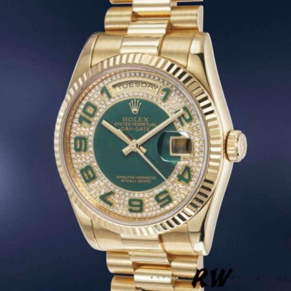 Rolex Day-Date 118238 Green Diamond Pave Dial 36mm Unisex Replica Watch - Image 2