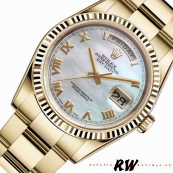 Rolex Day-Date 118238 White MOP Roman Dial 36mm Unisex Replica Watch - Image 2