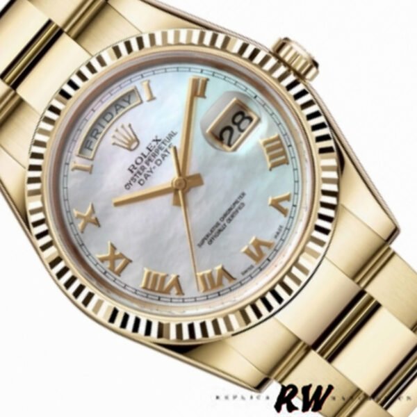 Rolex Day-Date 118238 White MOP Roman Dial 36mm Unisex Replica Watch - Image 3