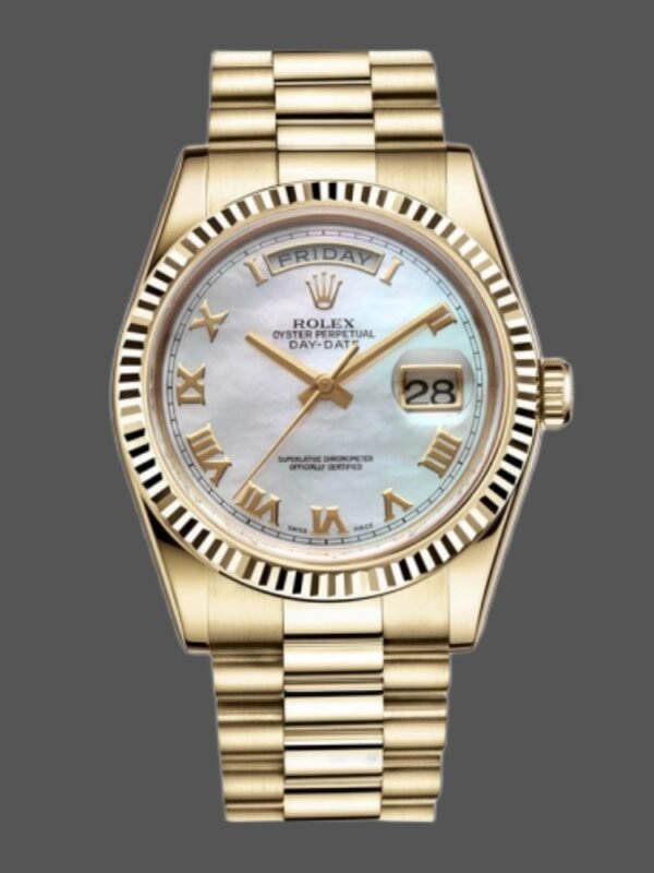 Rolex Day-Date 118238 White Mother of Pearl Roman Dial 36mm Unisex Replica Watch - Image 1
