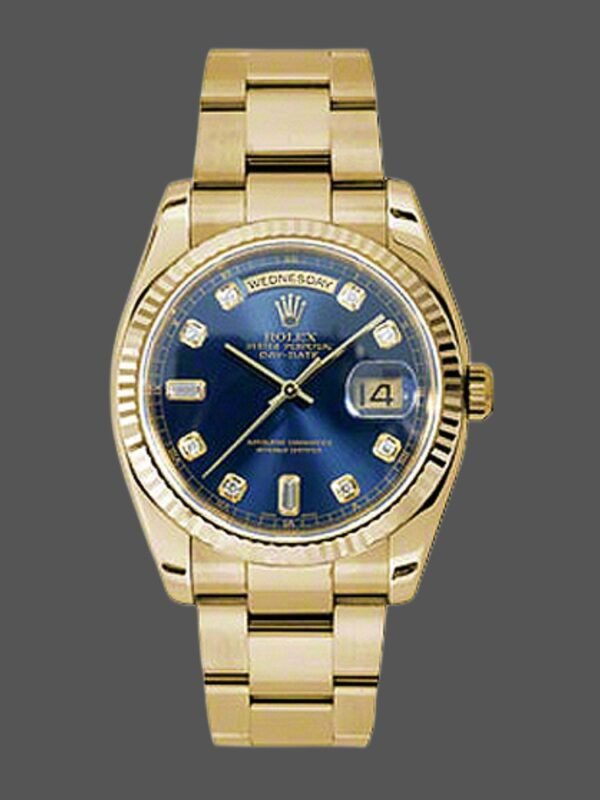 Rolex Day-Date 118238 Yellow Gold Blue Diamond Dial Unisex Replica Watch - Image 1