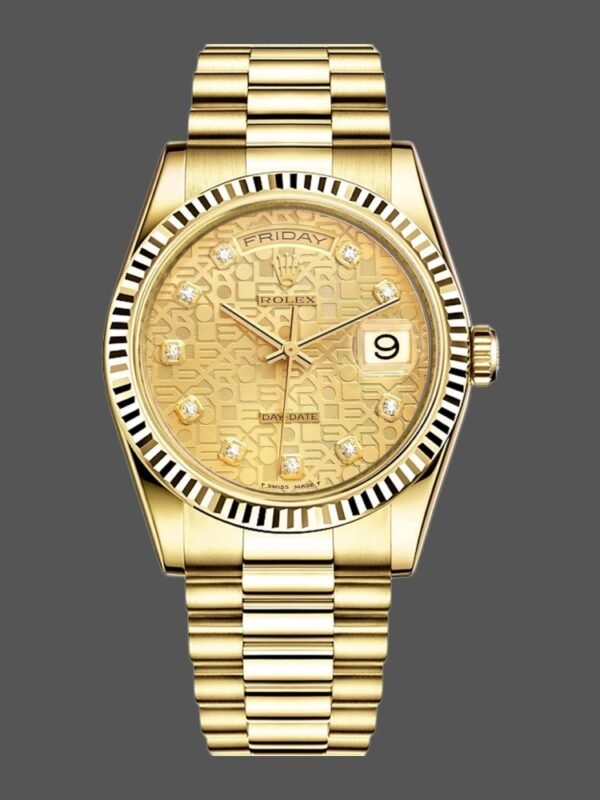 Rolex Day-Date 118238 Yellow Gold Champagne Jubilee Diamond Dial 36mm Unisex Replica Watch - Image 1