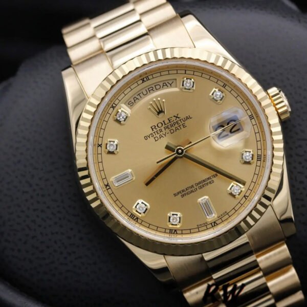 Rolex Day-Date 118238 Yellow Gold Diamond Champagne Dial 36mm Unisex Replica Watch - Image 2
