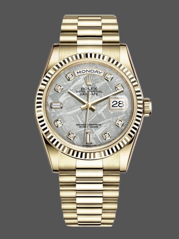 Rolex Day-Date 118238 Yellow Gold Diamond Meteorite Dial 36mm Unisex Replica Watch - Image 1
