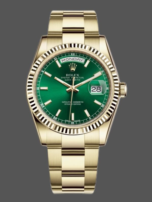 Rolex Day-Date 118238 Yellow Gold Green Dial 36mm Unisex Replica Watch - Image 1