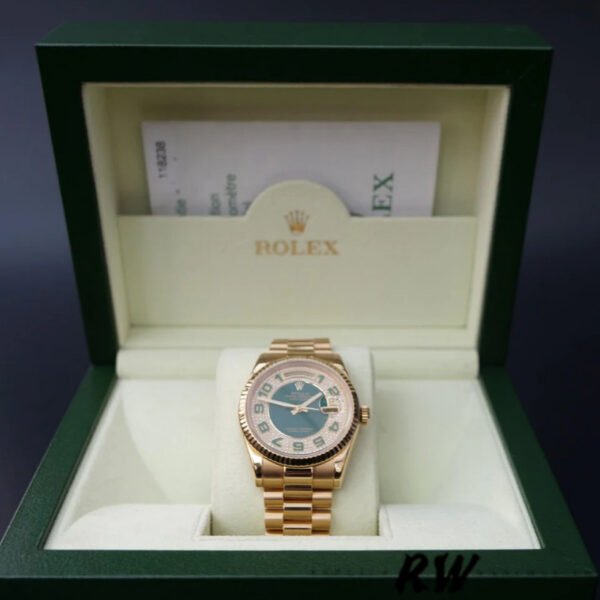 Rolex Day-Date 118238 Yellow Gold Green Diamond Pave Dial 36mm Unisex Replica Watch - Image 4