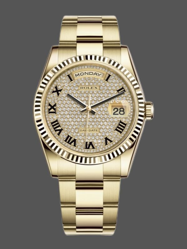 Rolex Day-Date 118238 Yellow Gold Pave diamond dial 36mm Unisex Replica Watch - Image 1