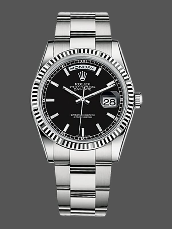 Rolex Day-Date 118239 Black Dial Fluted Bezel 36mm Unisex Replica Watch - Image 1