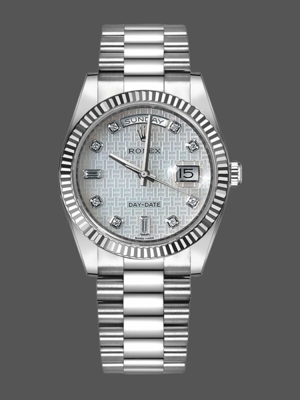 Rolex Day-Date 118239 Mother of Pearl White Dial Fluted Bezel 36mm Unisex Replica Watch - Image 1