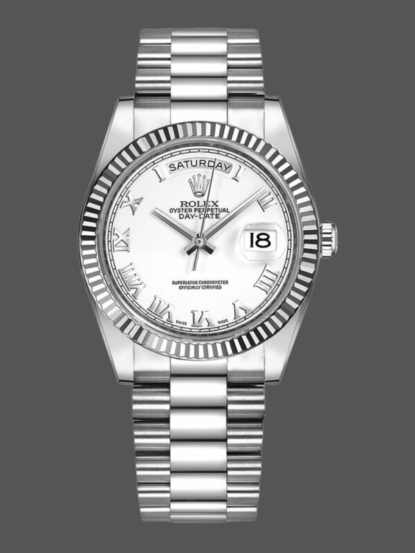 Rolex Day-Date 118239 Roman Numeral White Dial 36mm Unisex Replica Watch - Image 1