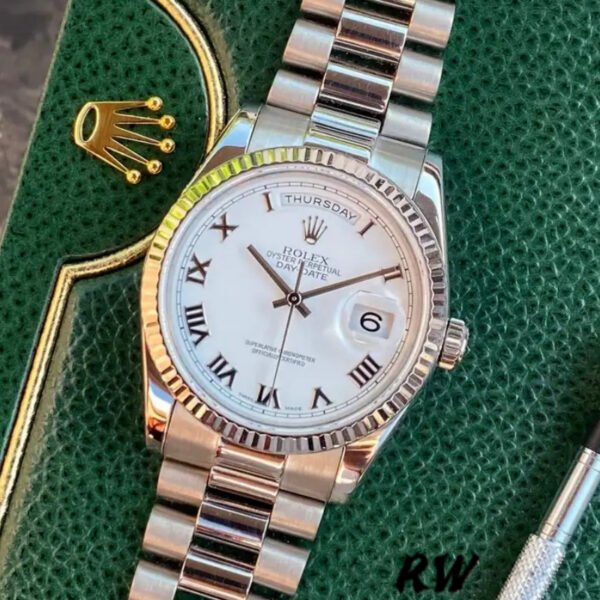 Rolex Day-Date 118239 Roman Numeral White Dial 36mm Unisex Replica Watch - Image 2