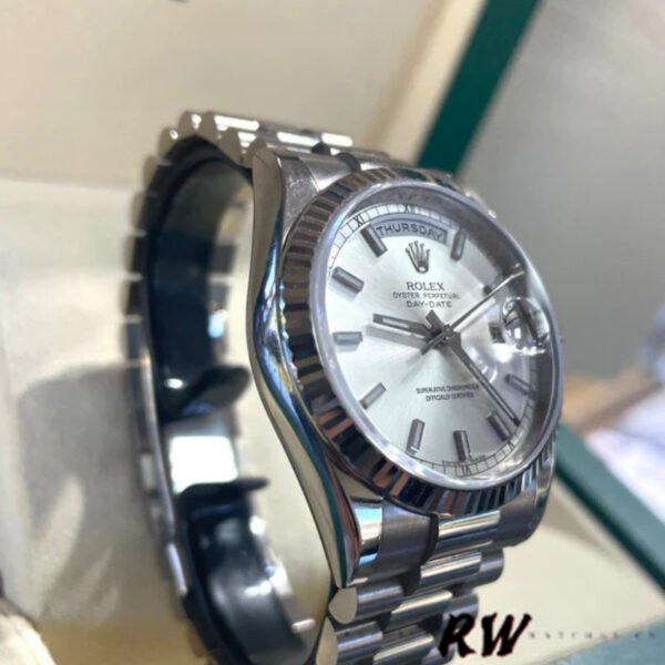 Rolex Day-Date 118239 White Gold Silver dial Fluted Bezel 36mm Unisex Replica Watch - Image 3