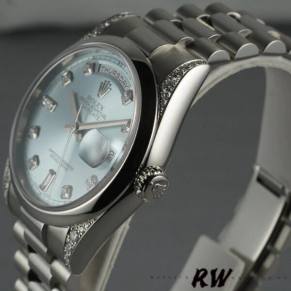 Rolex Day-Date 118296 Platinum Ice Blue Dial Diamond 36mm Unisex Replica Watch - Image 3