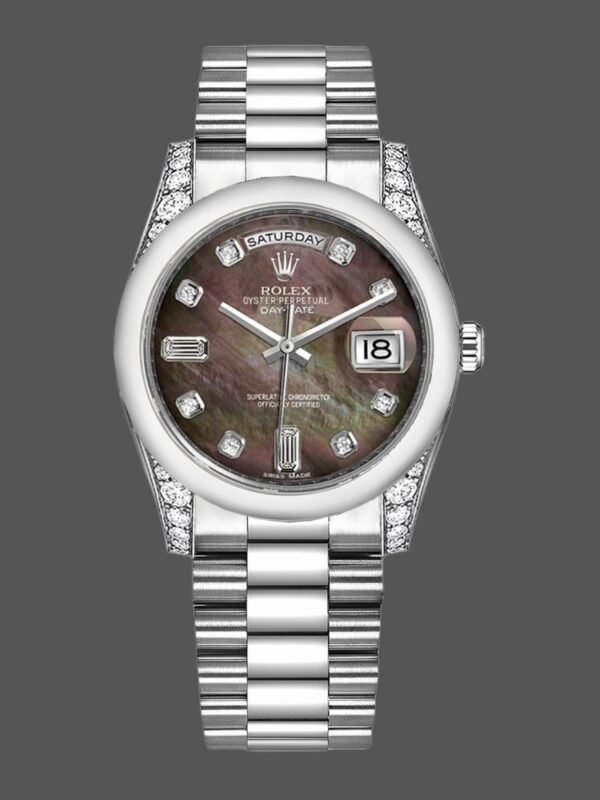 Rolex Day-Date 118296 Platinum MOP Dial Diamond 36mm Unisex Replica Watch - Image 1