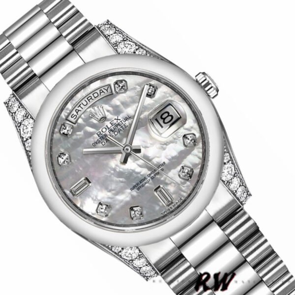 Rolex Day-Date 118296 Platinum MOP White Dial Diamond 36mm Unisex Replica Watch - Image 3