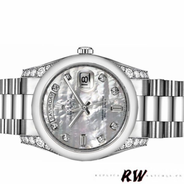 Rolex Day-Date 118296 Platinum MOP White Dial Diamond 36mm Unisex Replica Watch - Image 4
