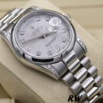 Rolex Day-Date 118296 Platinum Silver Dial Diamond 36mm Unisex Replica Watch - Image 4