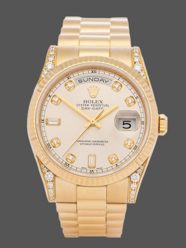 Rolex Day-Date 118338 Yellow gold Silver dial 36mm Unisex Replica Watch - Image 1