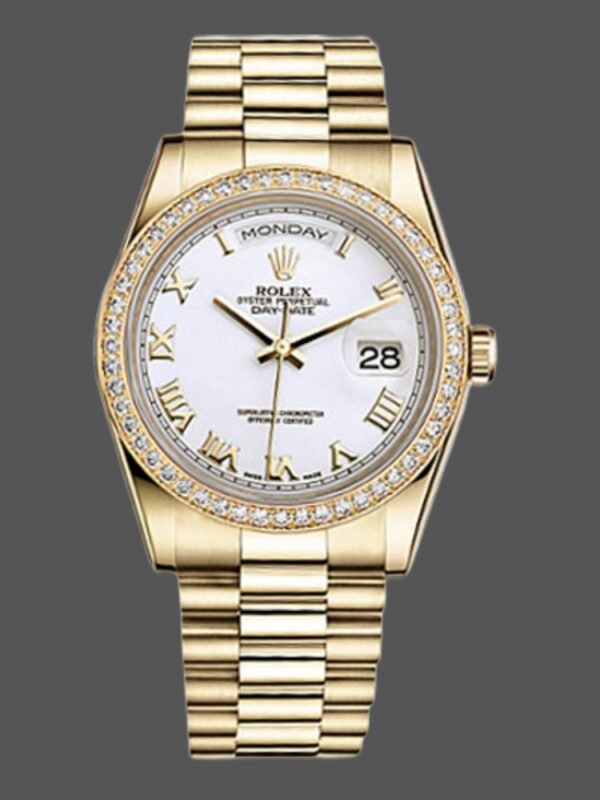 Rolex Day-Date 118348 White Roman Numeral Dial 36mm Unisex Replica Watch - Image 1