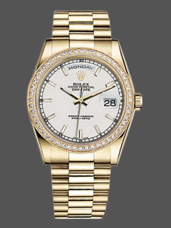 Rolex Day-Date 118348 Yellow Gold White Dial 36mm Unisex Replica Watch - Image 1