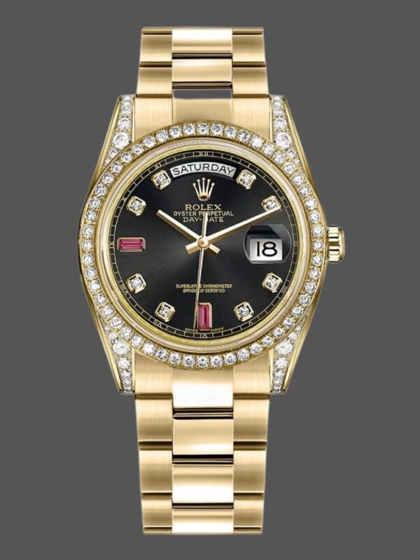 Rolex Day-Date 118388 Black Diamond Rubies Dial 36mm Unisex Replica Watch - Image 1