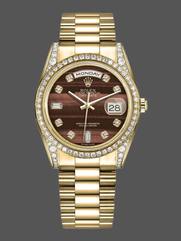Rolex Day-Date 118388 Bull’s Eye Brown Dial 36mm Unisex Replica Watch - Image 1