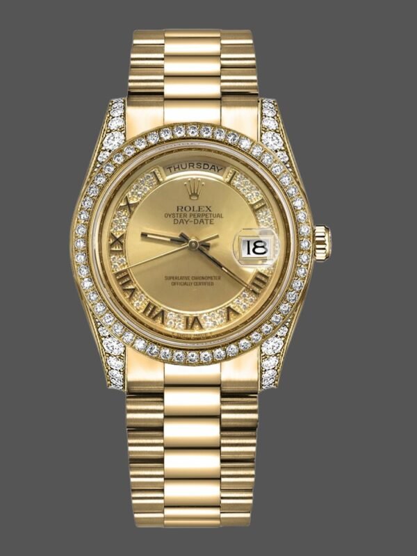 Rolex Day-Date 118388 Champagne Diamond Dial Yellow Gold 36MM Unisex Replica Watch - Image 1