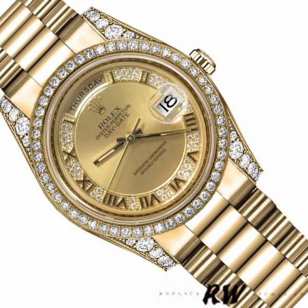Rolex Day-Date 118388 Champagne Diamond Dial Yellow Gold 36MM Unisex Replica Watch - Image 3