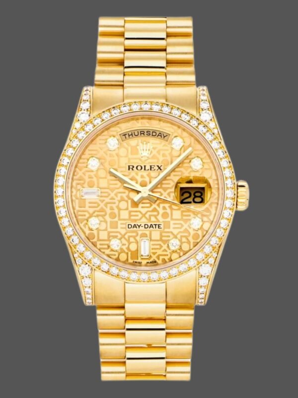 Rolex Day-Date 118388 Champagne Jubilee Diamond Dial Yellow Gold 36MM Unisex Replica Watch - Image 1