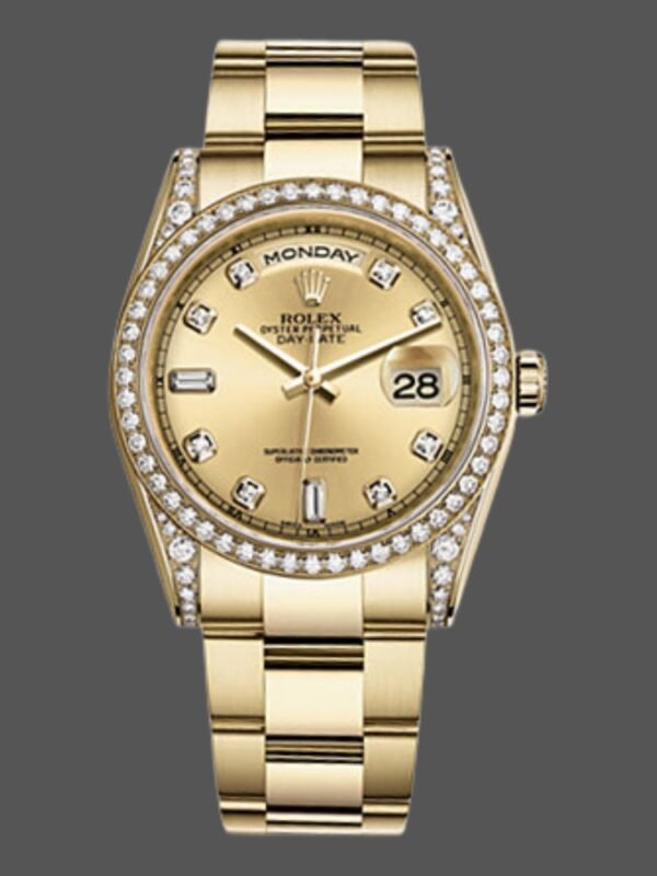 Rolex Day-Date 118388 Diamond Bezel Champagne Dial 36MM Unisex Replica Watch - Image 1
