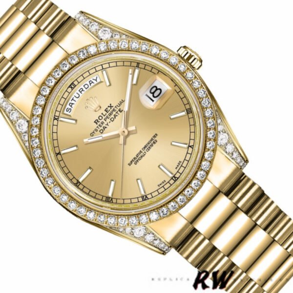 Rolex Day-Date 118388 Diamond Bezel Champagne Index Dial 36MM Unisex Replica Watch - Image 3