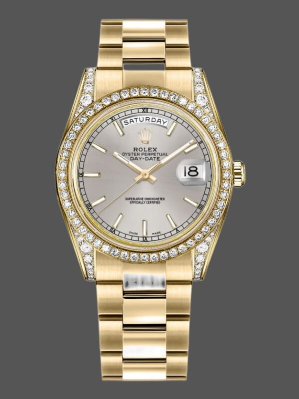 Rolex Day-Date 118388 Diamond Bezel Silver Index Dial 36MM Unisex Replica Watch - Image 1