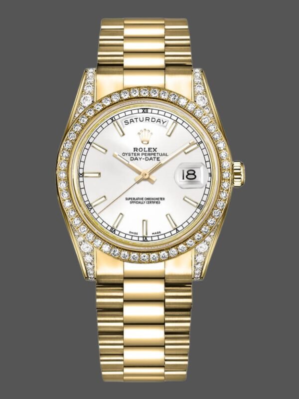 Rolex Day-Date 118388 Diamond Bezel White Dial 36MM Unisex Replica Watch - Image 1