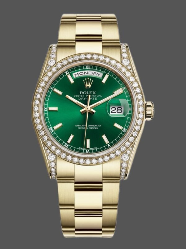 Rolex Day-Date 118388 Diamond Dezel Green Index Dial 36MM Unisex Replica Watch - Image 1