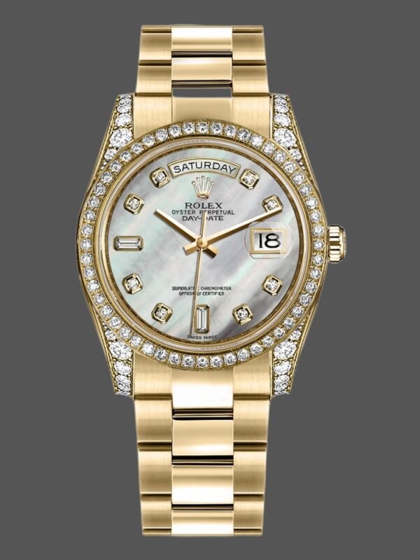Rolex Day-Date 118388 White MOP Diamond Dial 36MM Unisex Replica Watch - Image 1