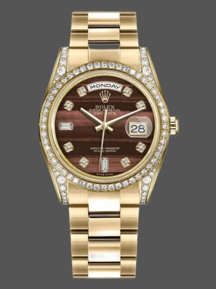 Rolex Day-Date 118388 Yellow Gold Bull’s Eye Brown Dial 36mm Unisex Replica Watch