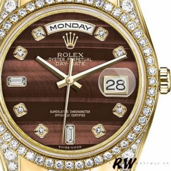 Rolex Day-Date 118388 Yellow Gold Bull’s Eye Brown Dial 36mm Unisex Replica Watch - Image 2
