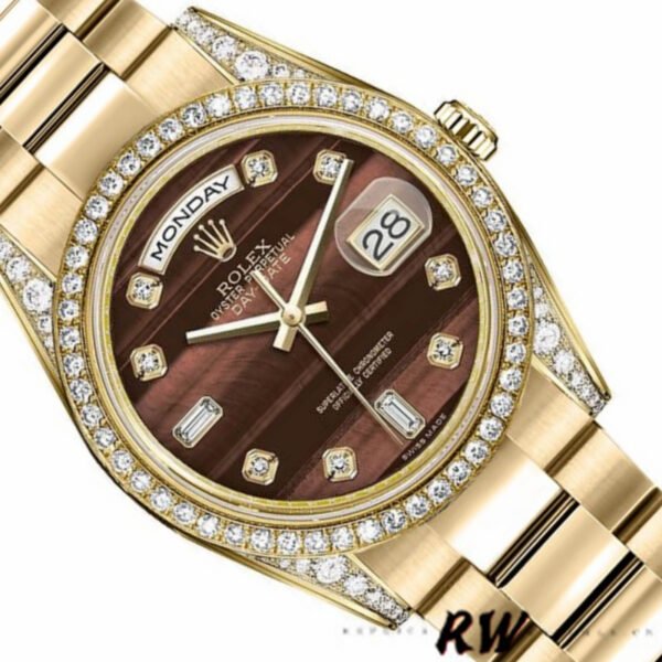 Rolex Day-Date 118388 Yellow Gold Bull’s Eye Brown Dial 36mm Unisex Replica Watch - Image 3