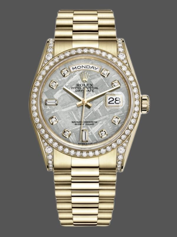 Rolex Day-Date 118388 Yellow Gold Diamond Meteorite Dial 36MM Unisex Replica Watch - Image 1