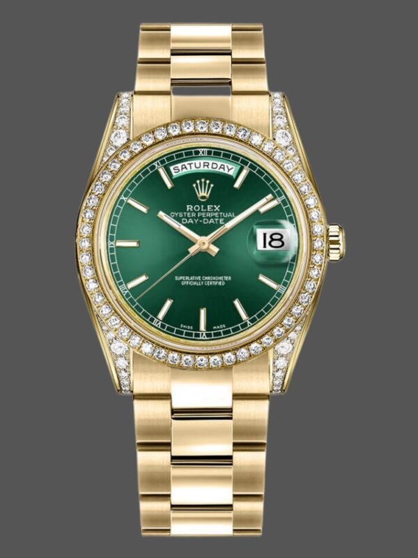 Rolex Day-Date 118388 Yellow Gold Green Index Dial 36MM Unisex Replica Watch - Image 1